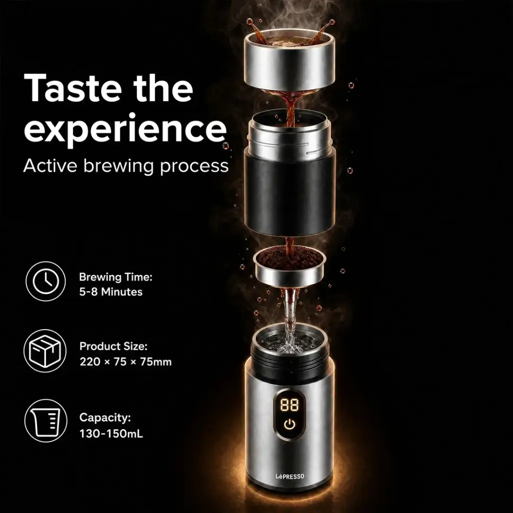 LePresso MokaRise Electric Moka Maker with One-Touch Operation - Silver