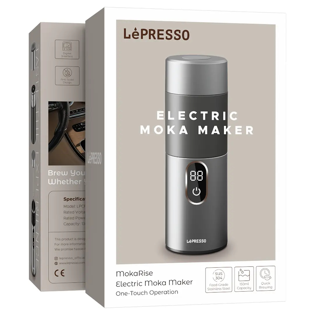 LePresso MokaRise Electric Moka Maker with One-Touch Operation - Silver