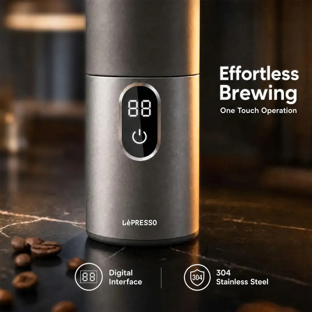 LePresso MokaRise Electric Moka Maker with One-Touch Operation - Silver