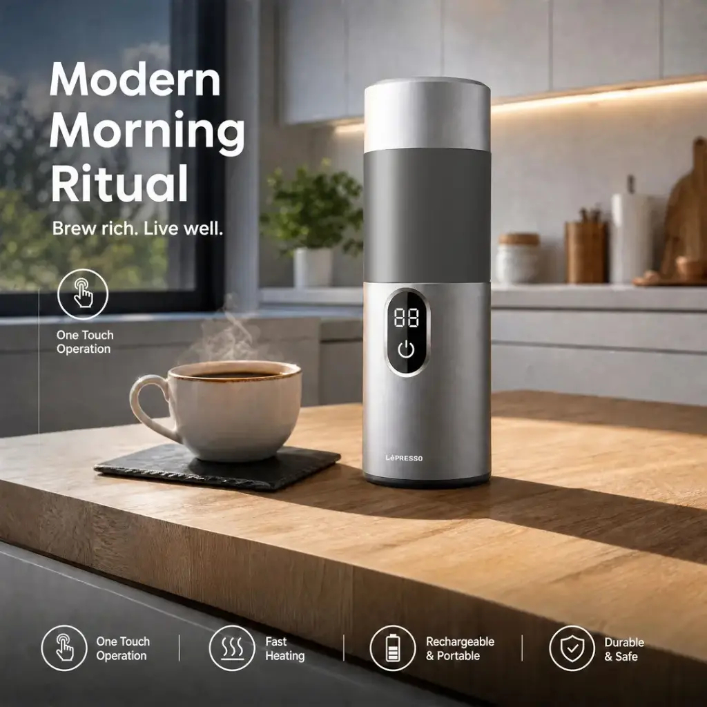 LePresso MokaRise Electric Moka Maker with One-Touch Operation - Silver