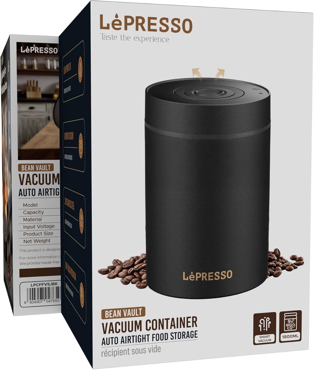 LePresso Vacuum Container Auto Airtight Food Storage - Black