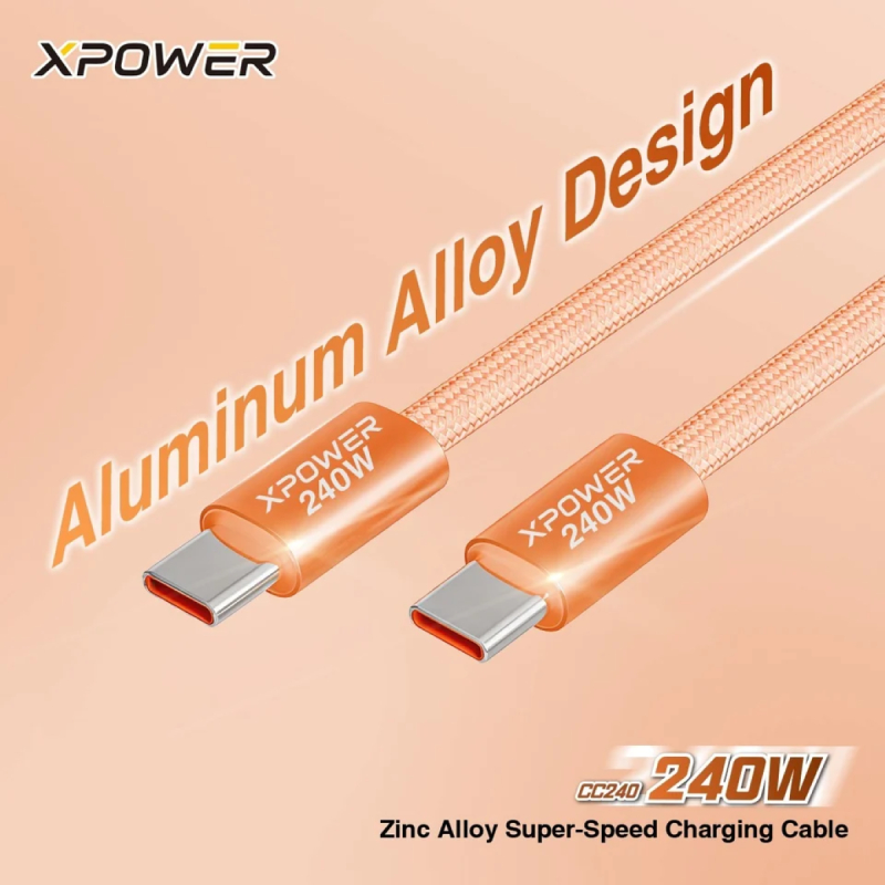 XPower CC240 240W Zinc Alloy Super-Speed Charging Cable - Orange