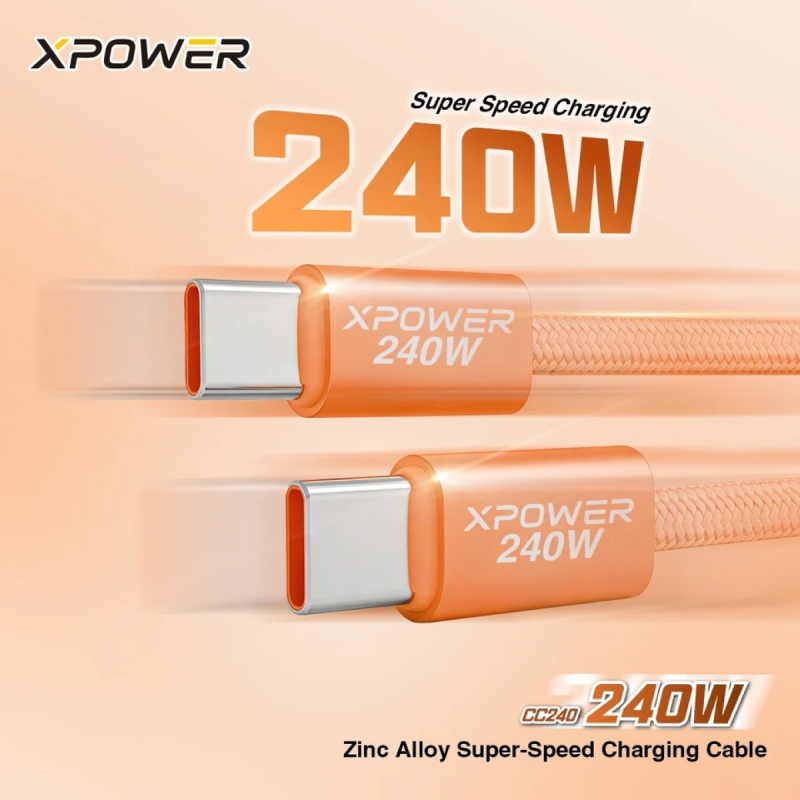 XPower CC240 240W Zinc Alloy Super-Speed Charging Cable - Orange