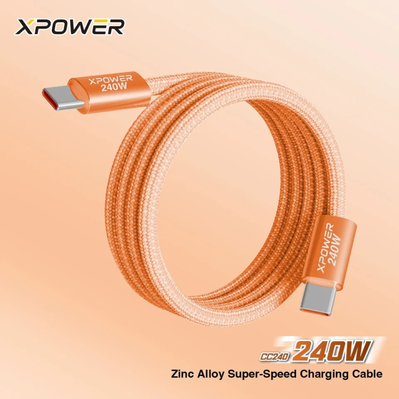 XPower CC240 240W Zinc Alloy Super-Speed Charging Cable - Orange