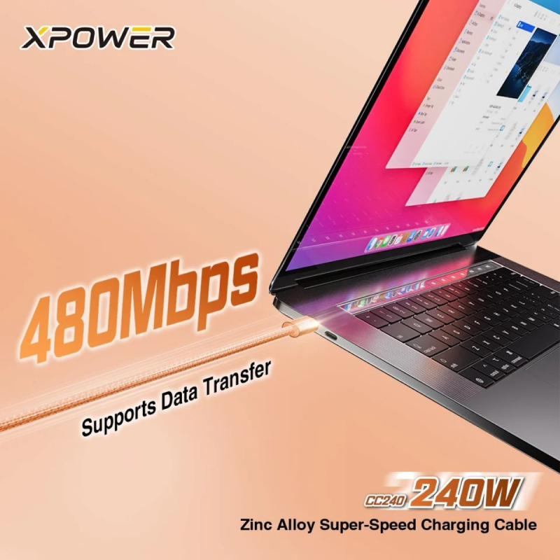 XPower CC240 240W Zinc Alloy Super-Speed Charging Cable - Orange