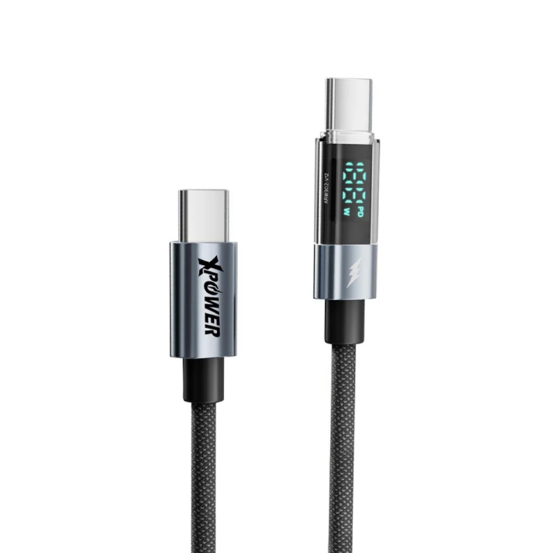 Xpower 1M LED Display 100W PD Type-C to Type-C Sync & Charge Cable - Grey