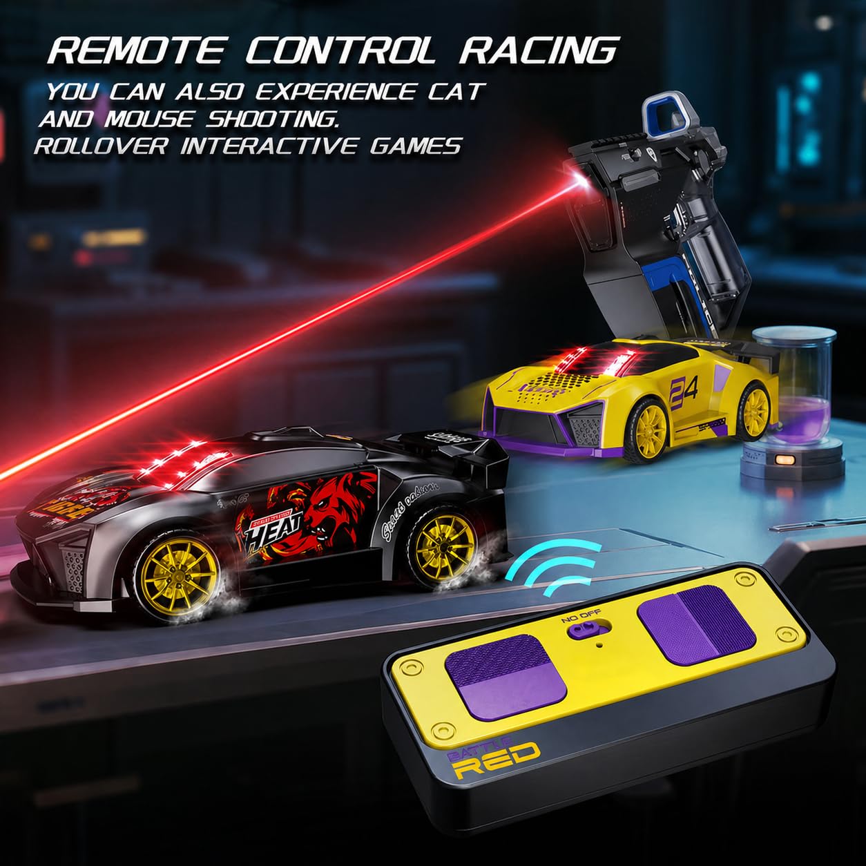 3-in-1 Remote Control Car Toy for Kids with Infrared Shooting - Red & Blue
