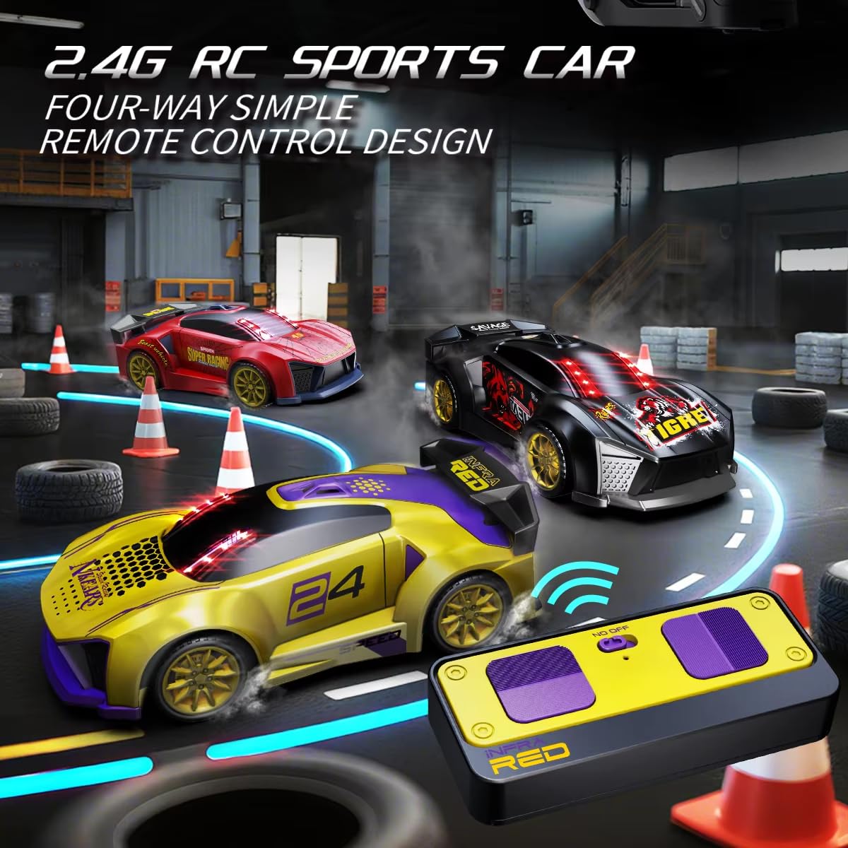 3-in-1 Remote Control Car Toy for Kids with Infrared Shooting - Red & Blue