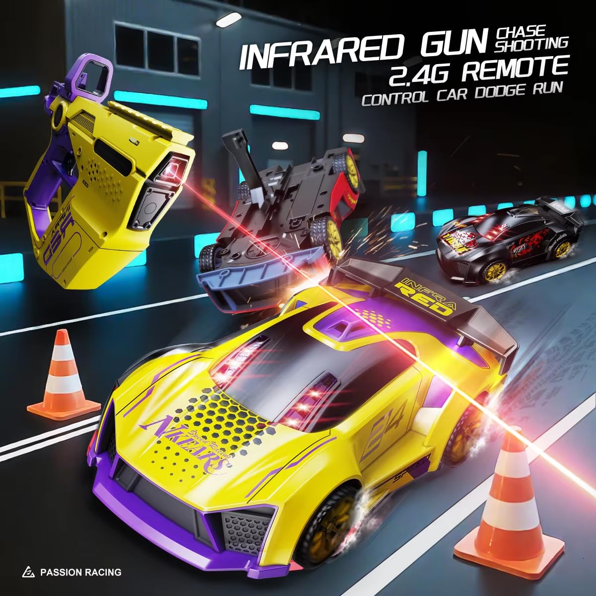 3-in-1 Remote Control Car Toy for Kids with Infrared Shooting - Red & Blue