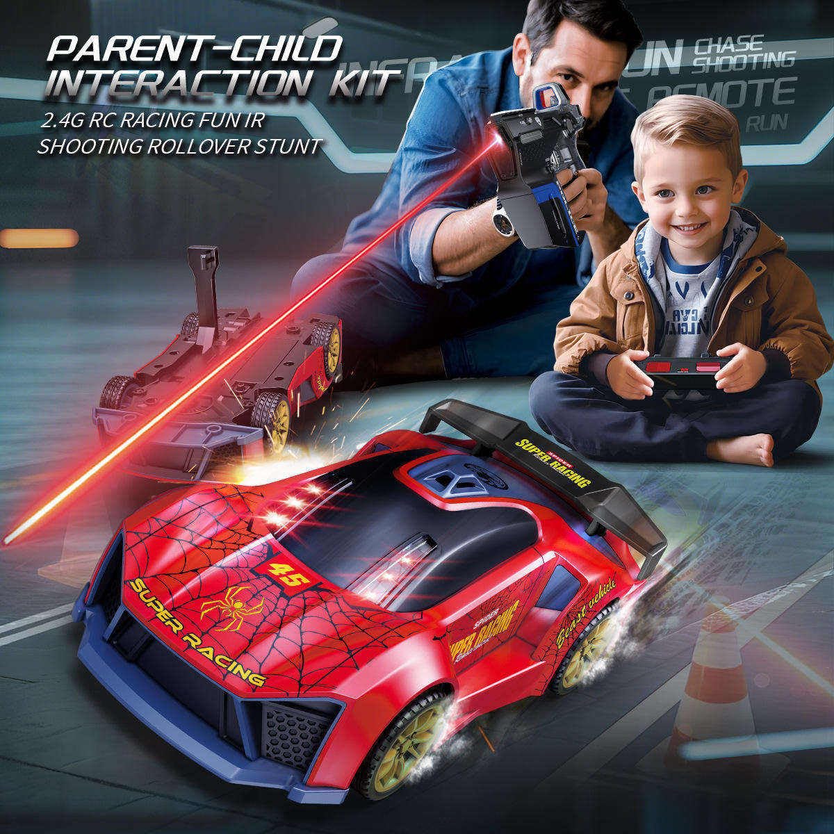 3-in-1 Remote Control Car Toy for Kids with Infrared Shooting - Red & Blue