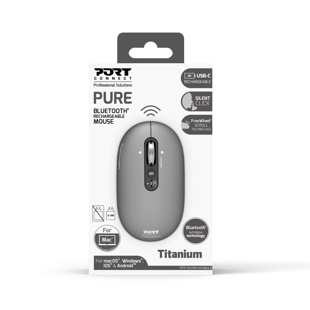 Port Designs Pure Mac, Wireless Bluetooth Mouse - Gris Clair