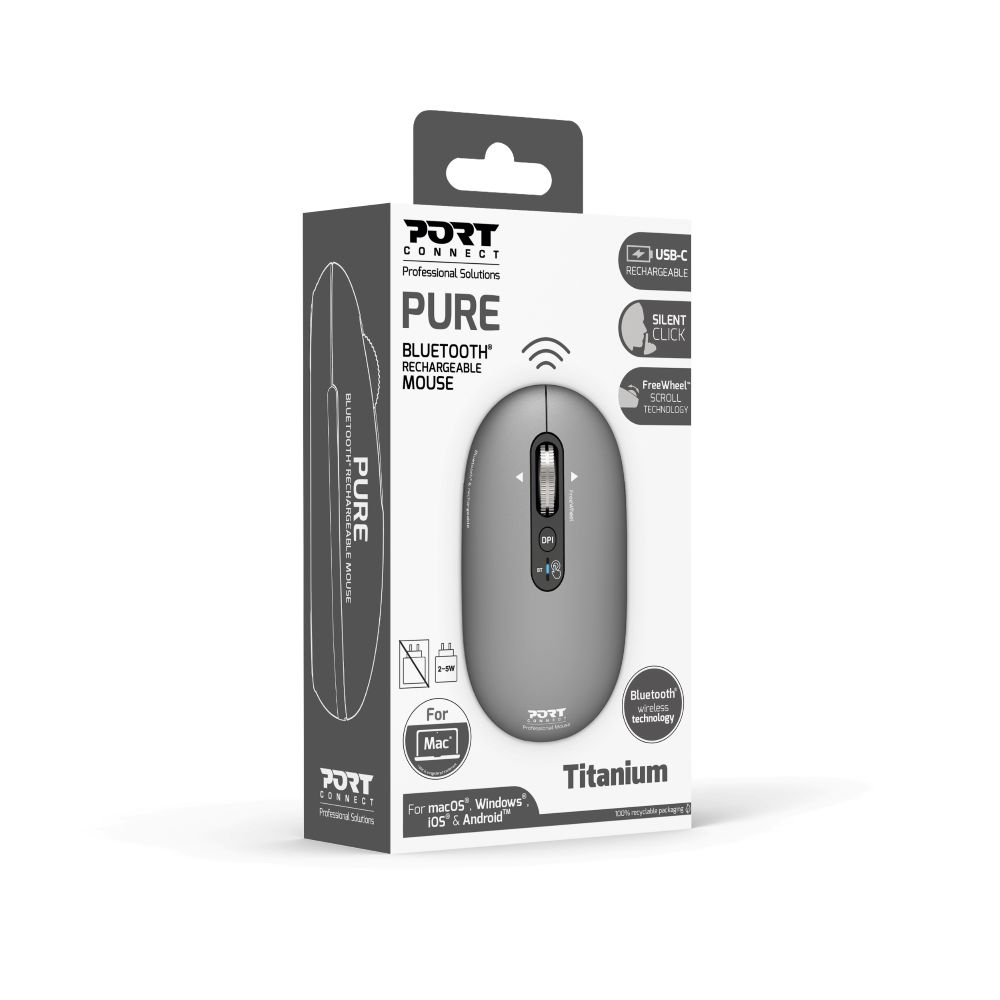 Port Designs Pure Mac, Wireless Bluetooth Mouse - Gris Clair