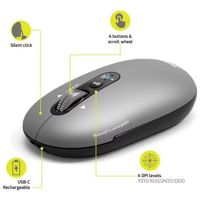 Port Designs Pure Mac, Wireless Bluetooth Mouse - Gris Clair