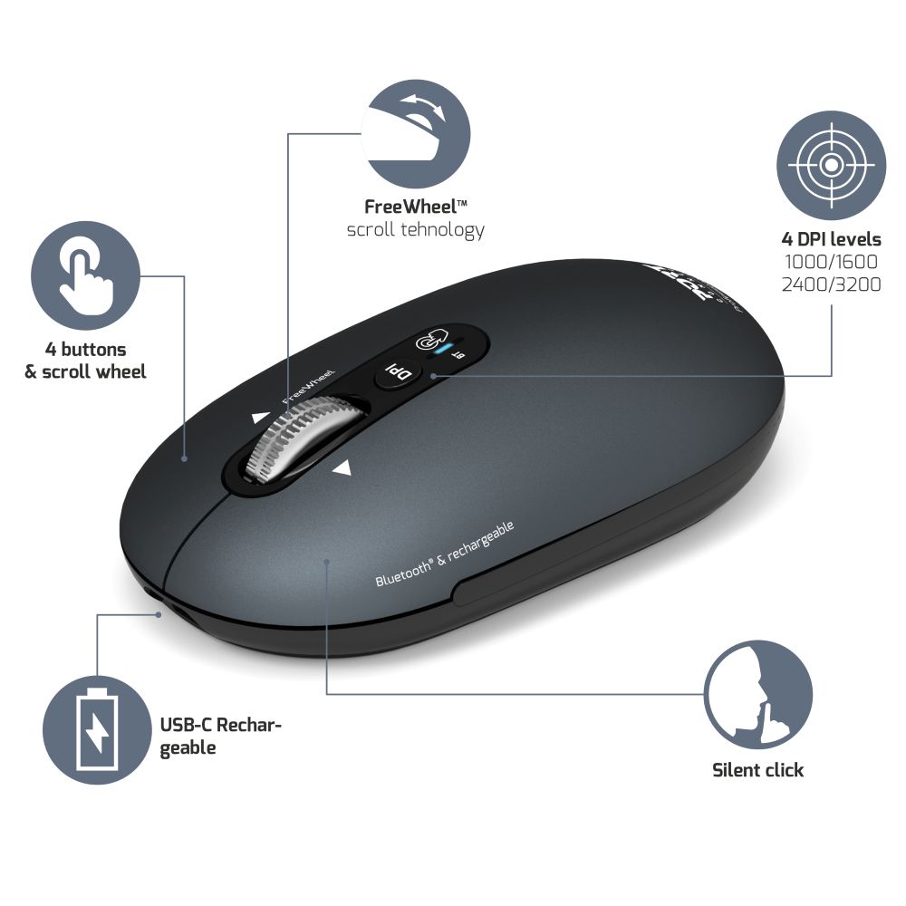 Port Designs Pure Mac, Wireless Bluetooth Mouse - Shadow
