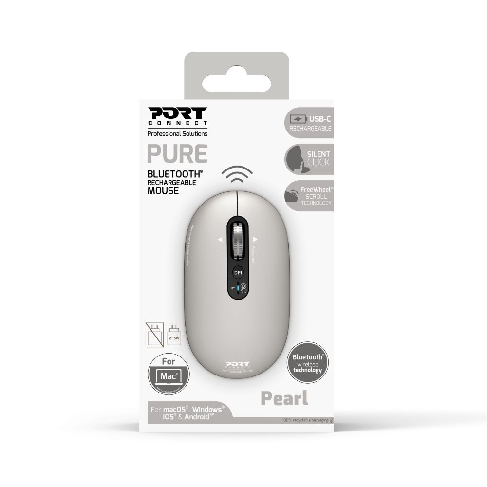 Port Designs Pure Mac, Wireless Bluetooth Mouse - Pearl