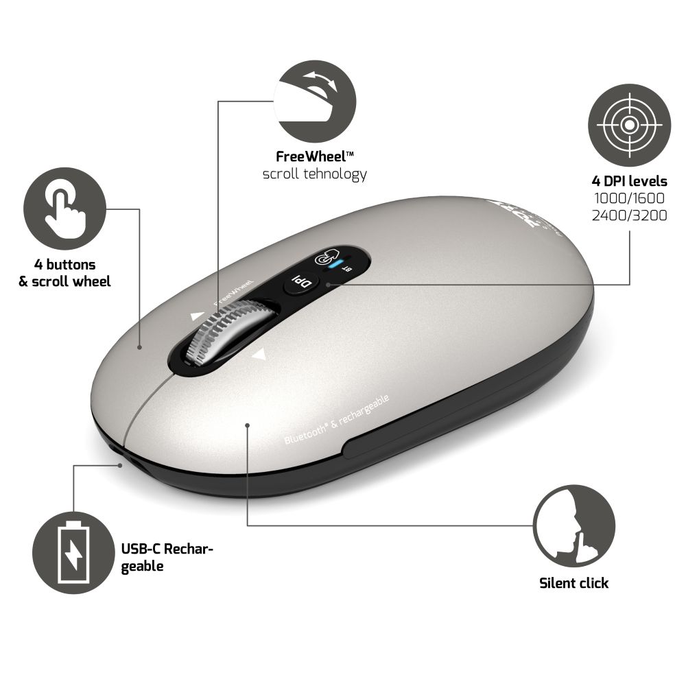 Port Designs Pure Mac, Wireless Bluetooth Mouse - Pearl