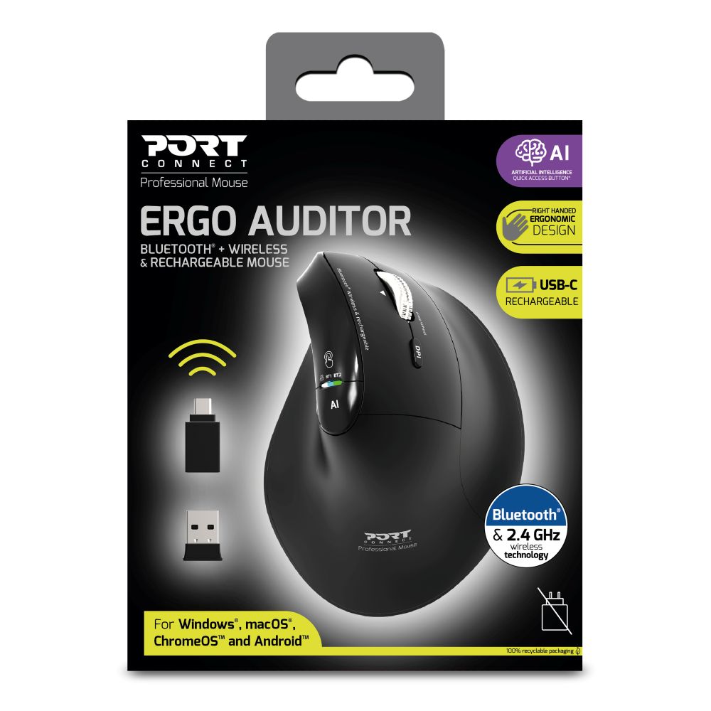 Port Designs Ergo Auditor Wireless Bluetooth Mouse - Black