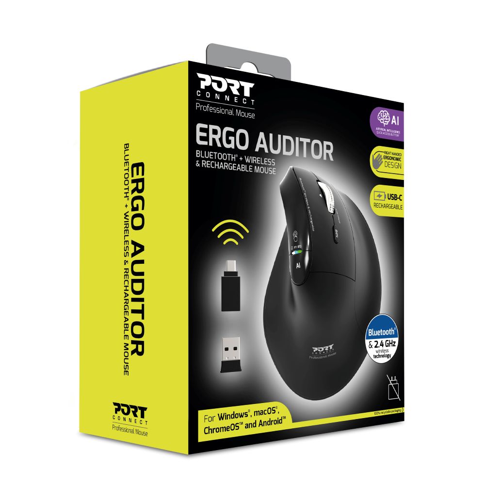 Port Designs Ergo Auditor Wireless Bluetooth Mouse - Black
