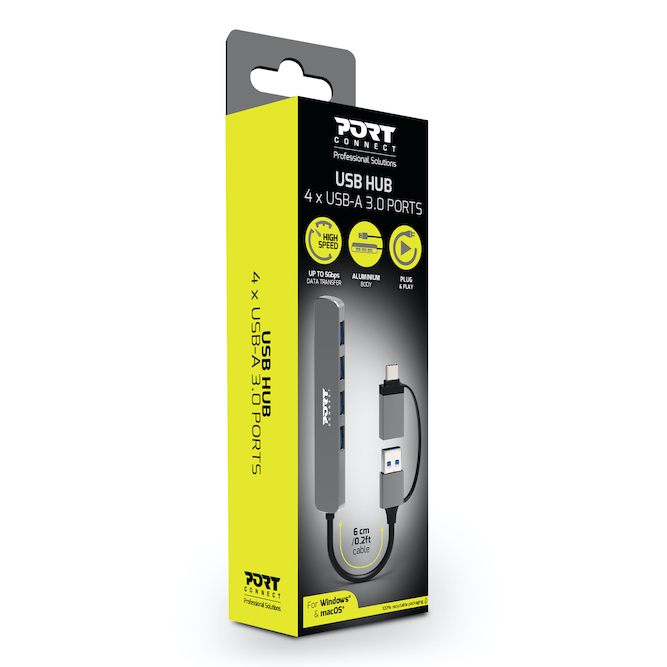 Port Designs Hub USB-C/USB-A vers 4 ports USB-A 3.0 5Gbps - Silver