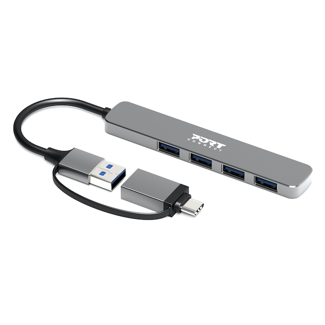 Port Designs Hub USB-C/USB-A vers 4 ports USB-A 3.0 5Gbps - Silver