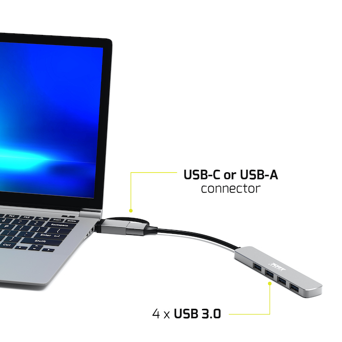 Port Designs Hub USB-C/USB-A vers 4 ports USB-A 3.0 5Gbps - Silver