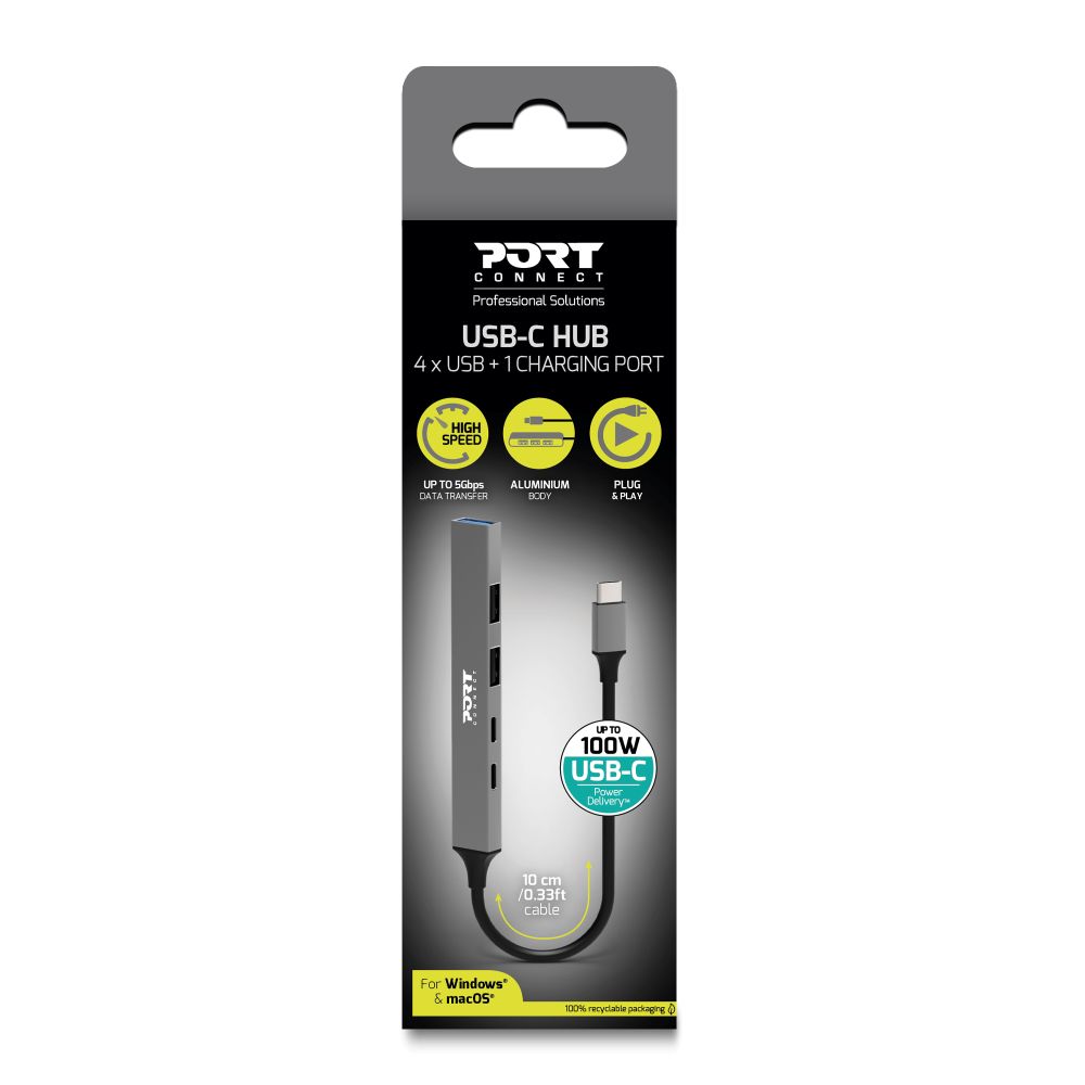 Port Designs HUB USB 5 PORTS 3A + 1C + PD - Silver