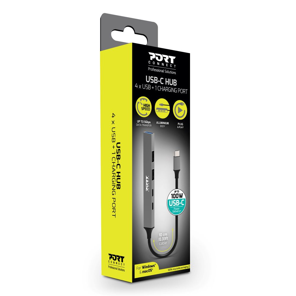 Port Designs HUB USB 5 PORTS 3A + 1C + PD - Silver