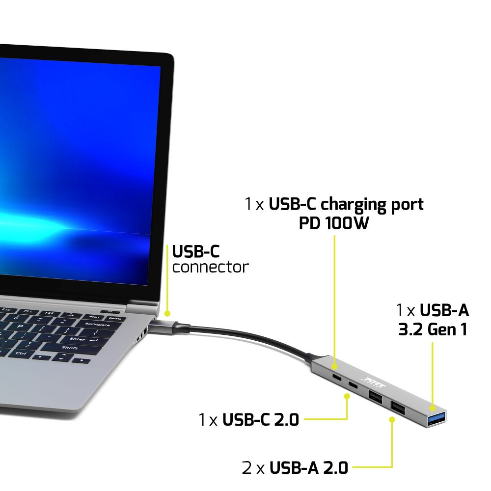Port Designs HUB USB 5 PORTS 3A + 1C + PD - Silver