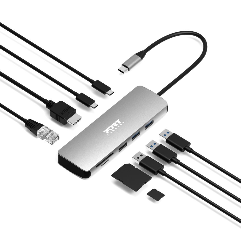 Port Designs Docking Type C 9-in-1 - 1 X 4K HDMI - PD 85W - Steel