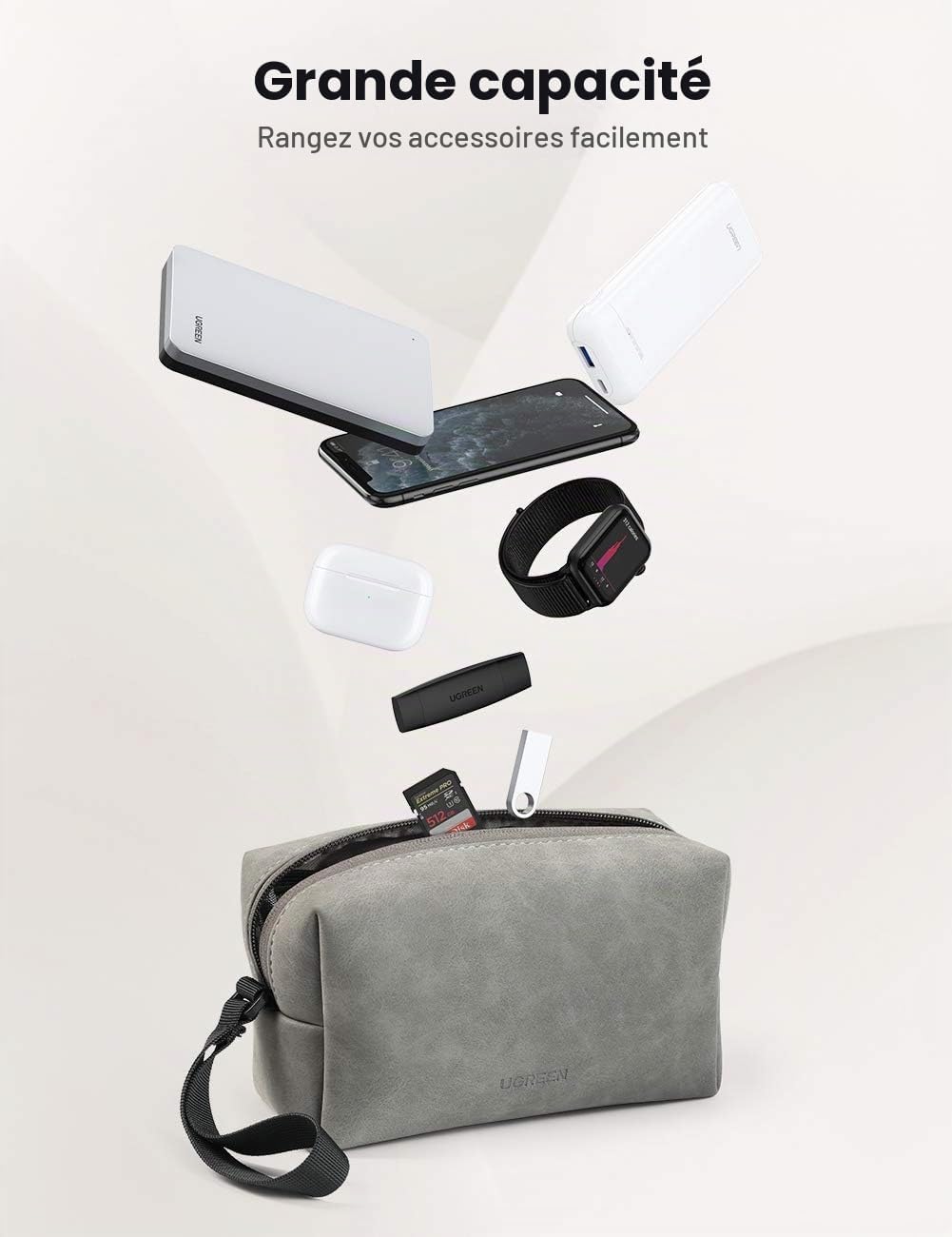 UGREEN Electronics Accessories Storage Bag with Lanyard - Grey