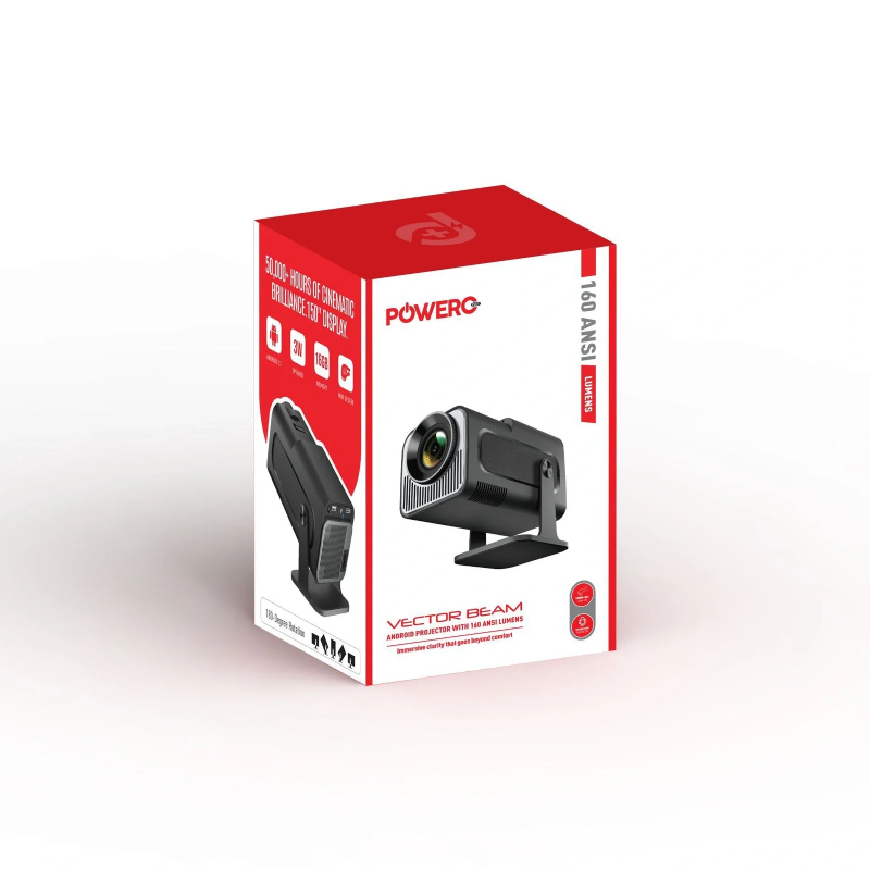 Powero Plus Vector Beam Android Projector with 160ANSI Lumens - Black