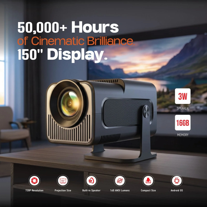 Powero Plus Vector Beam Android Projector with 160ANSI Lumens - Black