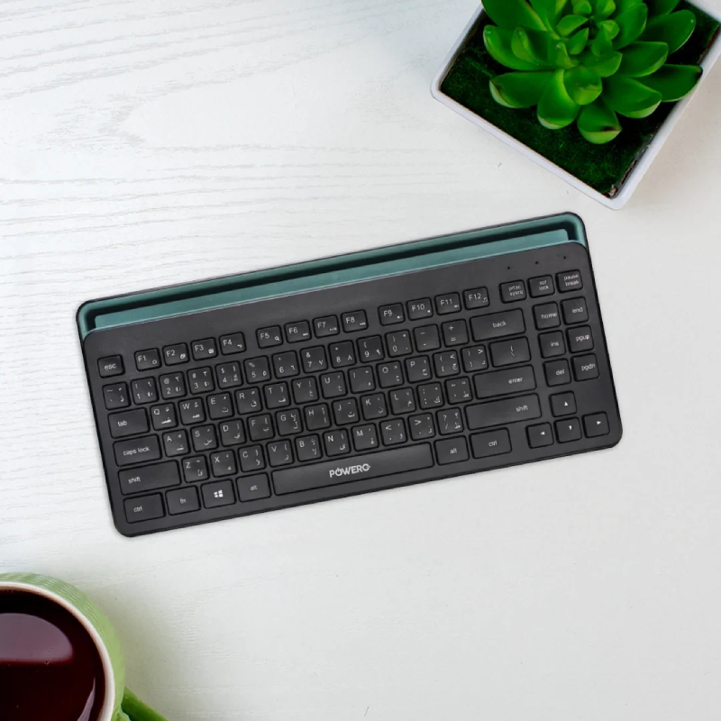 Powero Plus Ergonomic Wireless Dual Mode Keyboard With Phone &Tablet Holder - Black