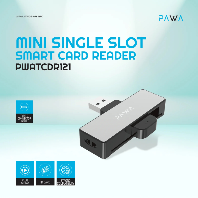Pawa Mini Single Slot Smart Card Reader - Silver & Black