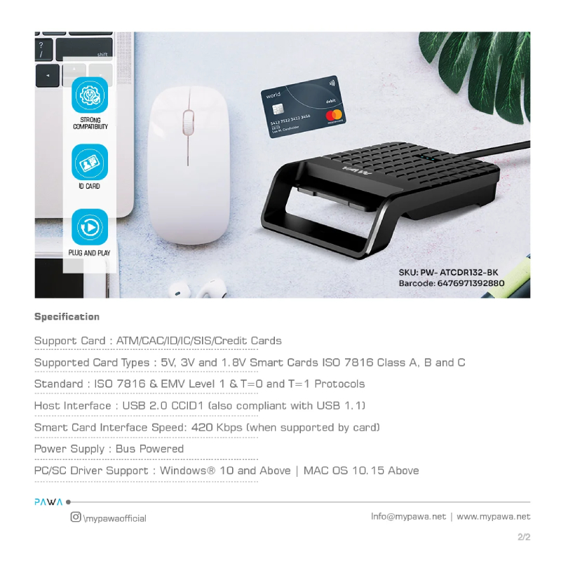 Pawa Slim Single Slot Smart Card Reader - Black