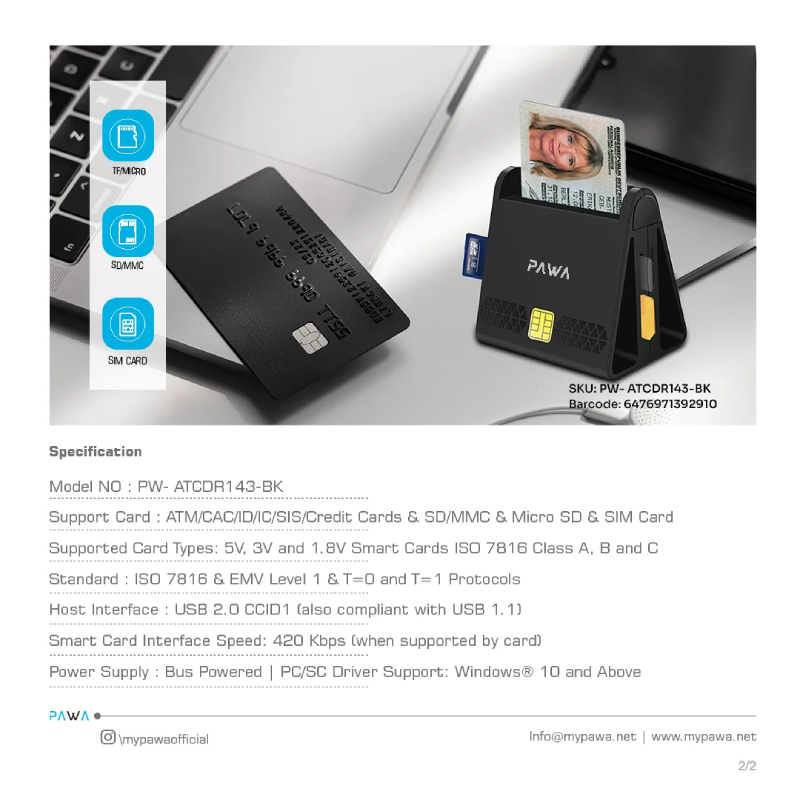 Pawa Multi Slots Smart Card Reader - Black
