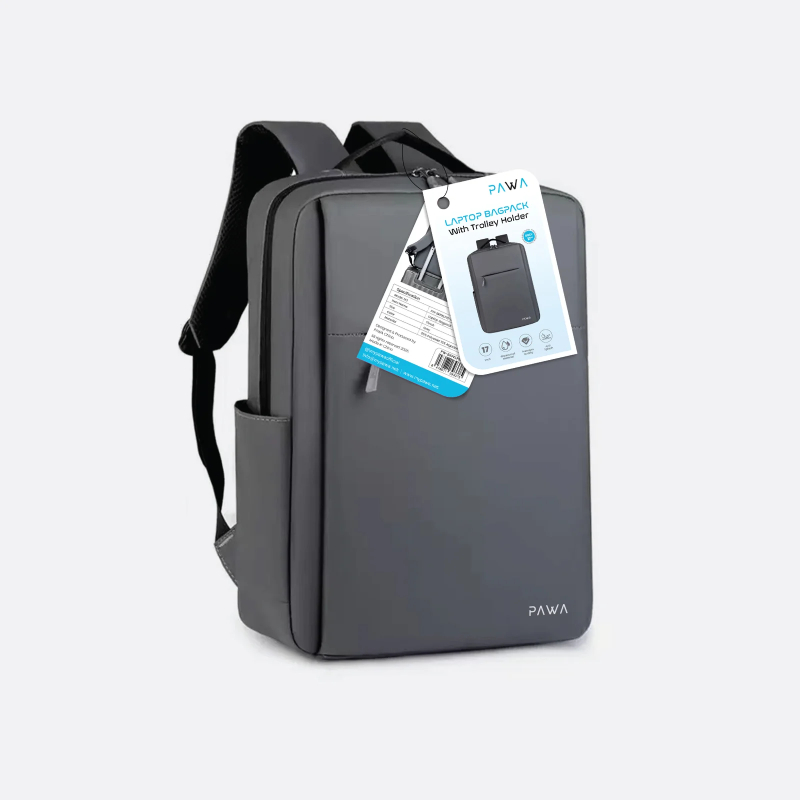 Pawa Laptop Backpack with Trolley Holder, Multi-Purpose Travel & Work Bag - Gray
