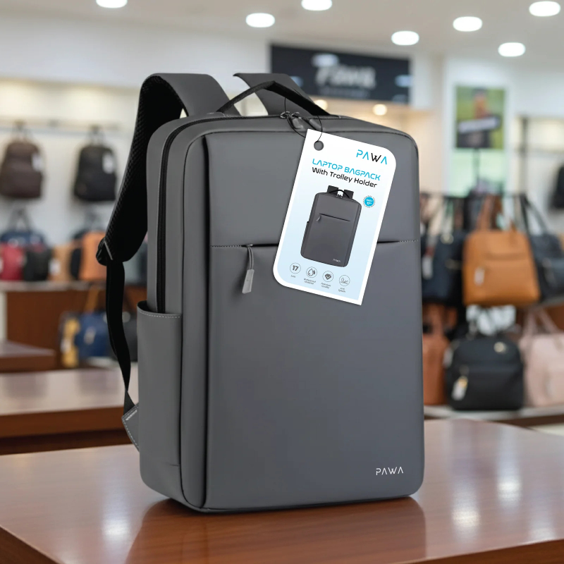Pawa Laptop Backpack with Trolley Holder, Multi-Purpose Travel & Work Bag - Gray