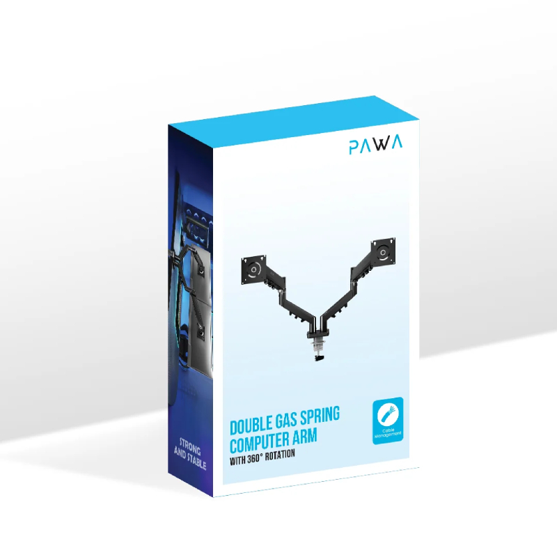 Pawa Double Gas Spring Computer Arm With 360º Rotation - Black
