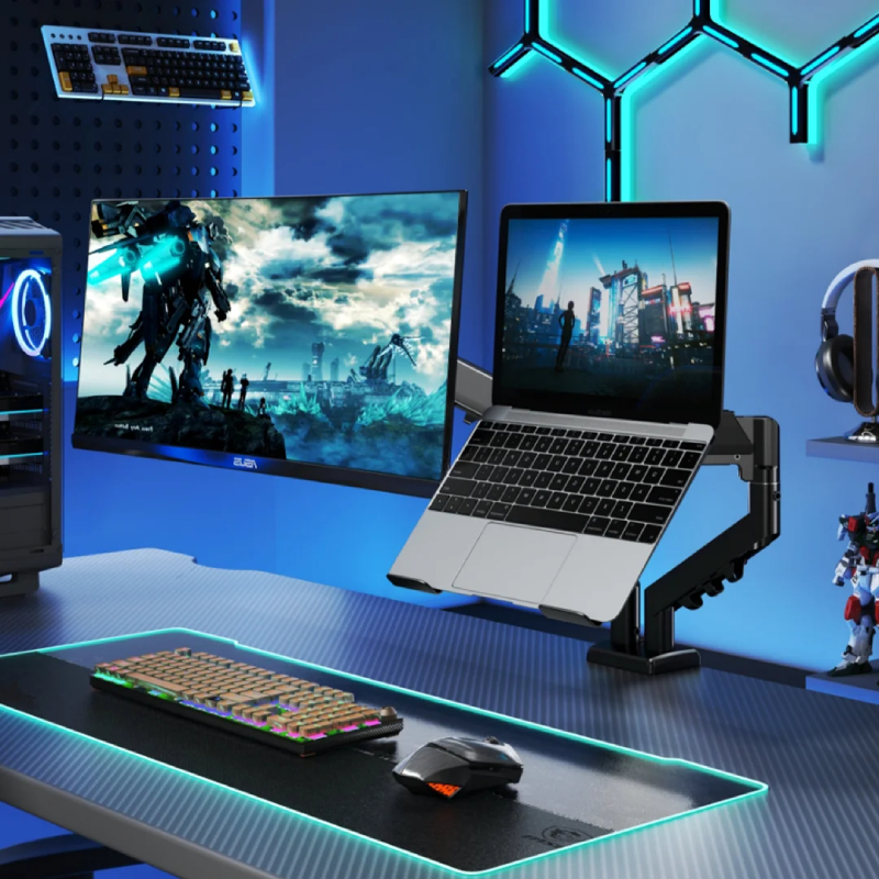 Pawa Double Gas Spring Computer Arm With 360º Rotation - Black