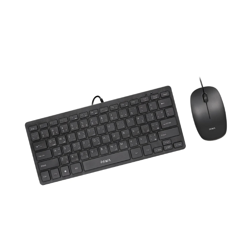 Pawa Wired Slim Keyboard & Mouse Mini Desktop Pack, 1200 DPI - Black
