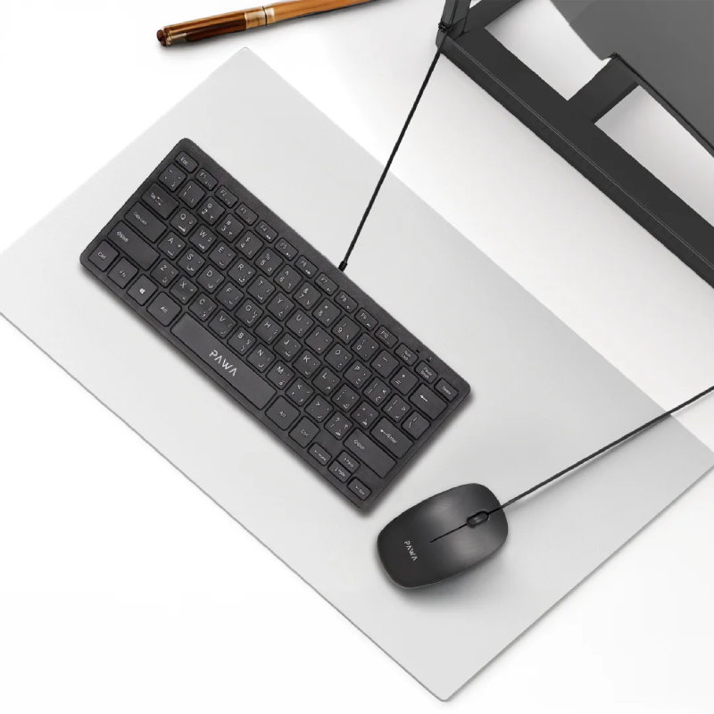 Pawa Wired Slim Keyboard & Mouse Mini Desktop Pack, 1200 DPI - Black