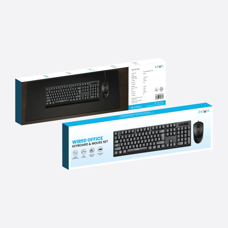Pawa Wired Office Keyboard & Mouse Set- Black