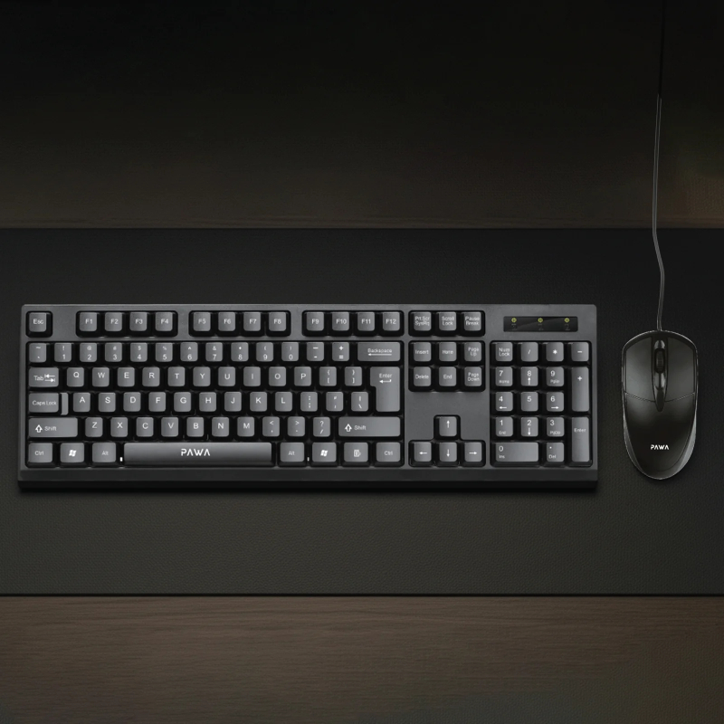 Pawa Wired Office Keyboard & Mouse Set- Black
