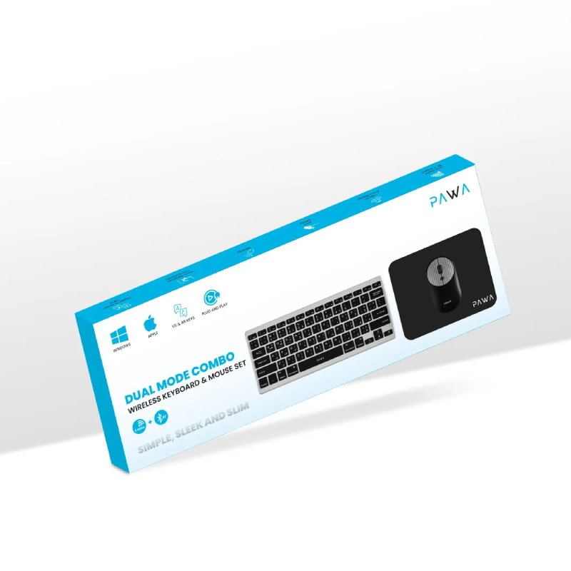 Pawa Dual Mode Wireless Keyboard & Mouse Set - Grey & Black