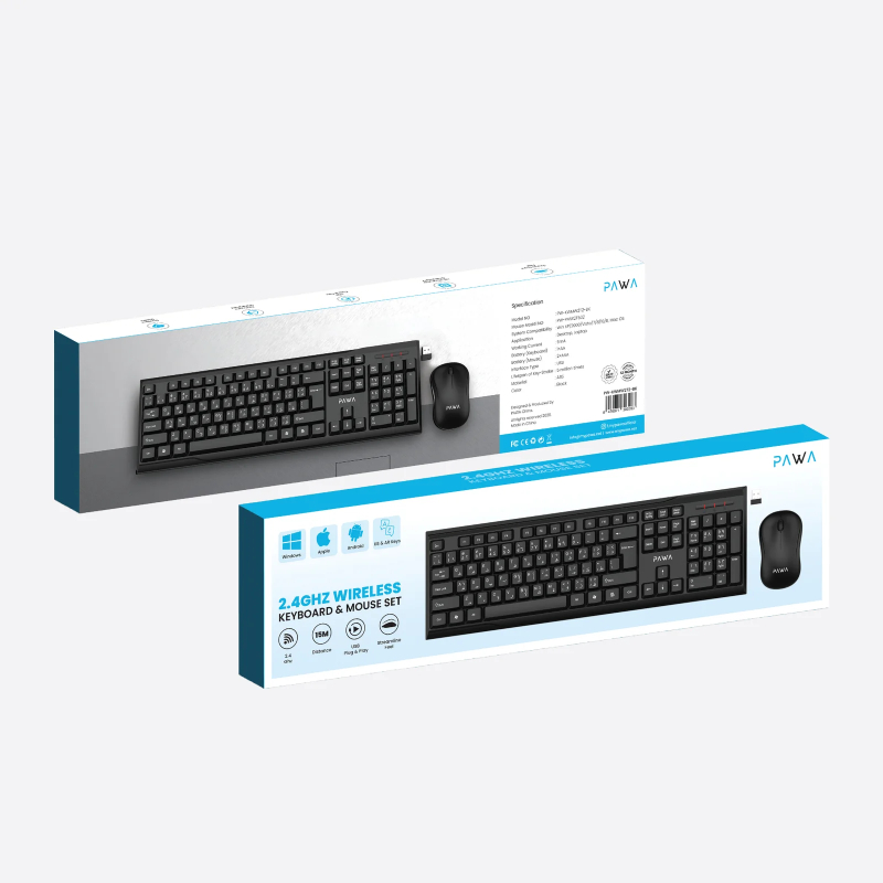 Pawa 2.4GHz Wireless Keyboard & Mouse Set - Black