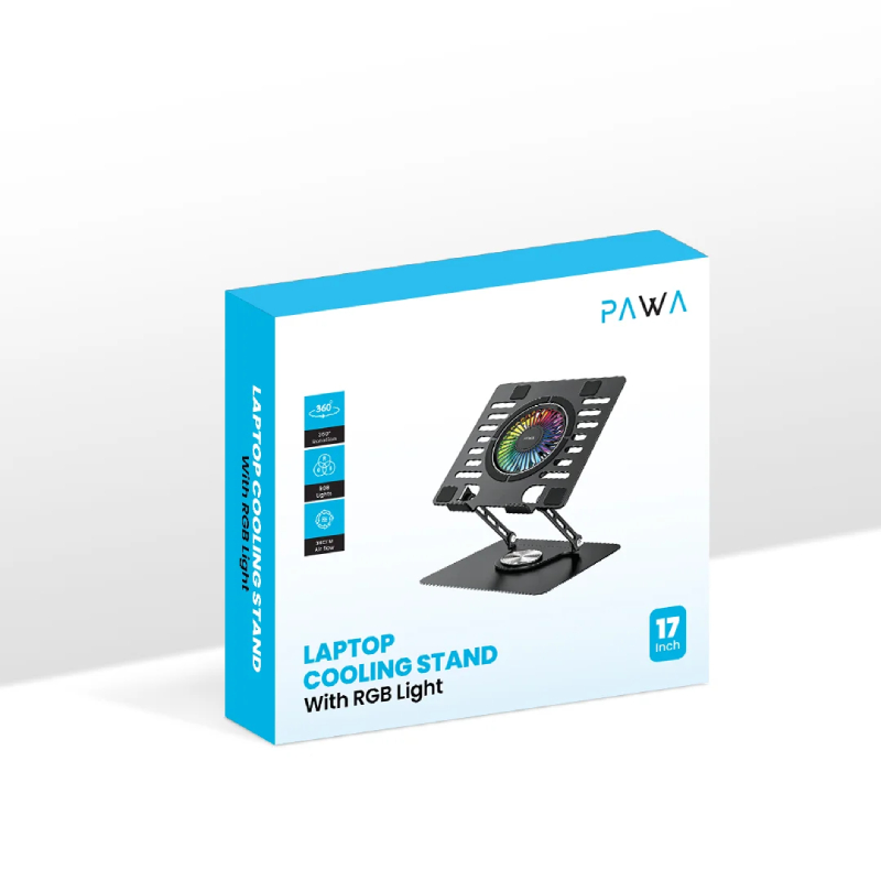 Pawa Laptop Cooling Stand With RGB Light, Adjustable Cooling Pad - Black