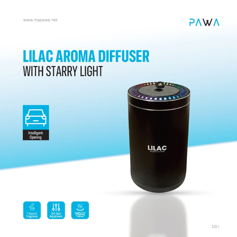 Pawa Lilac Aroma Diffuser with Starry Light, 300mAh -  Black