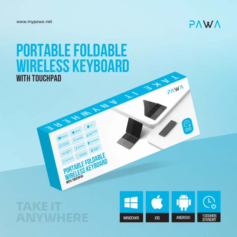 Pawa Portable Foldable Wireless Keyboard with Touchpad - Grey