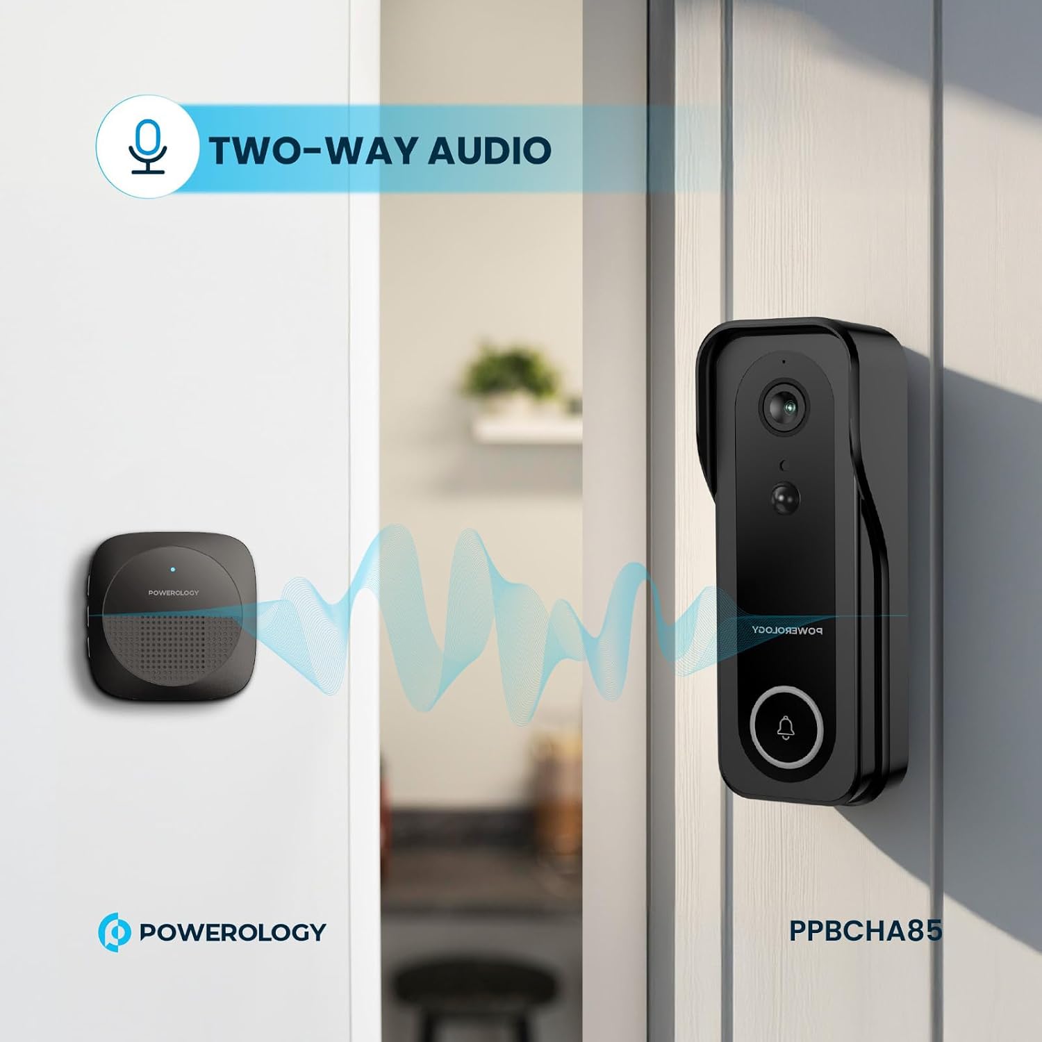 Powerology IP65 265GB 3MP Infrared Smart Camera Doorbell, 5200mAh - Black